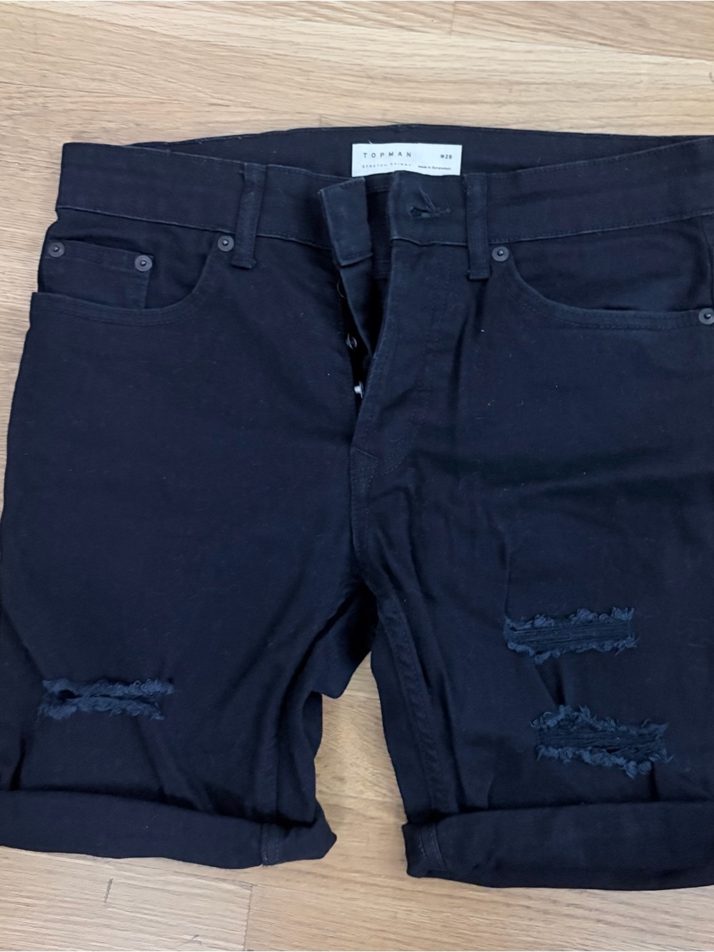 Topman Black Slim Distressed Men’s Denim Shorts